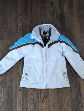 Columbia White, Turquoise & Brown Insulated Ski Jacket 2-in-1 Set